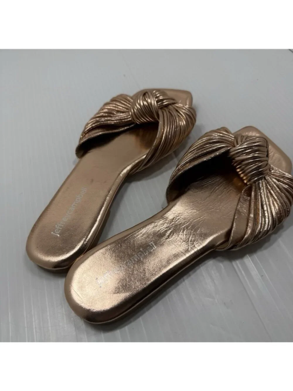 Jeffrey Campbell Knaughty-3 Rose Gold Knotted Slip-On Flat Sandal Size 7